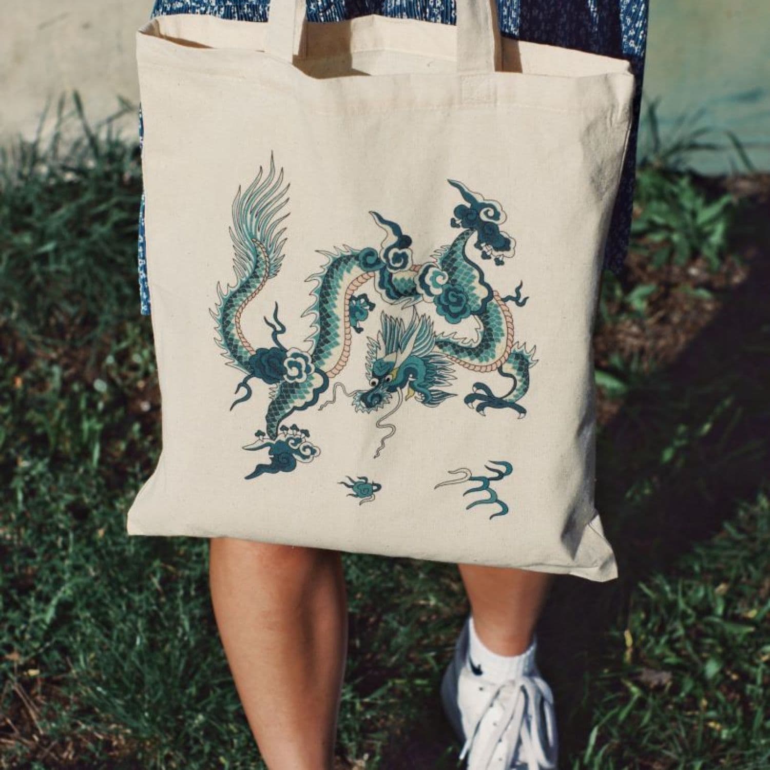 Blue Chinese Dragon Tote Bag